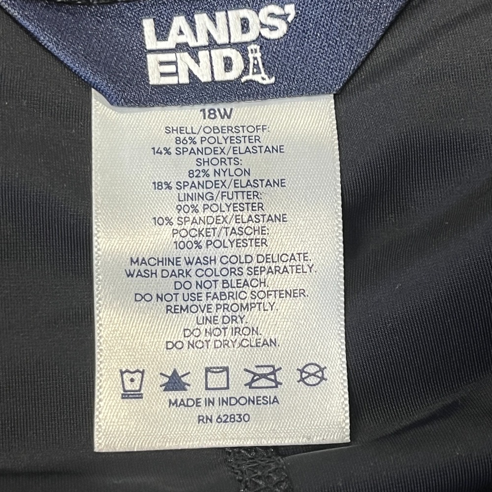 Lands End Womens 18W Swim Skort Built In Shorts Elastic Waist Black Plus Pockets - Picture 6 of 7
